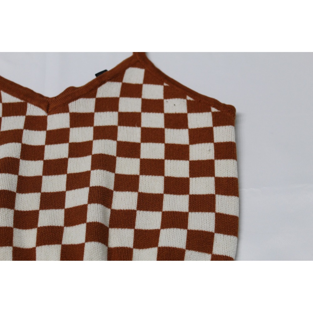 Say What? Women Rust Brown Checkered Knit Cami‎ Top V-Neck Size M - Picture 3 of 8